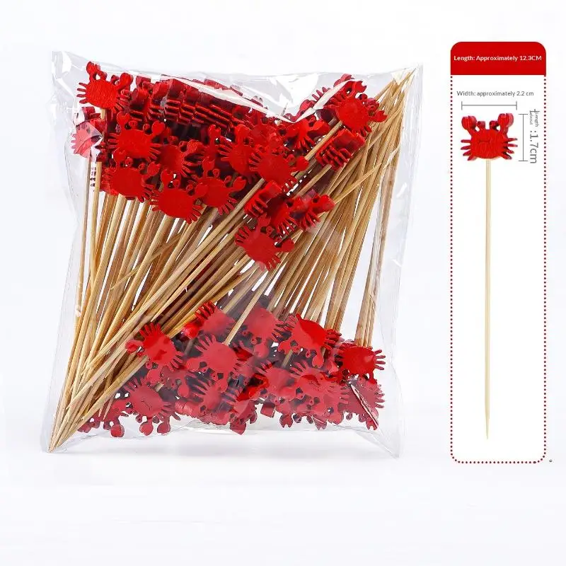 100Pcs 12cm Crab Shell Bamboo Cocktail Picks Fruit Cupcake Appetizer Toppers Hawaiian Summer Beach Party Supplies