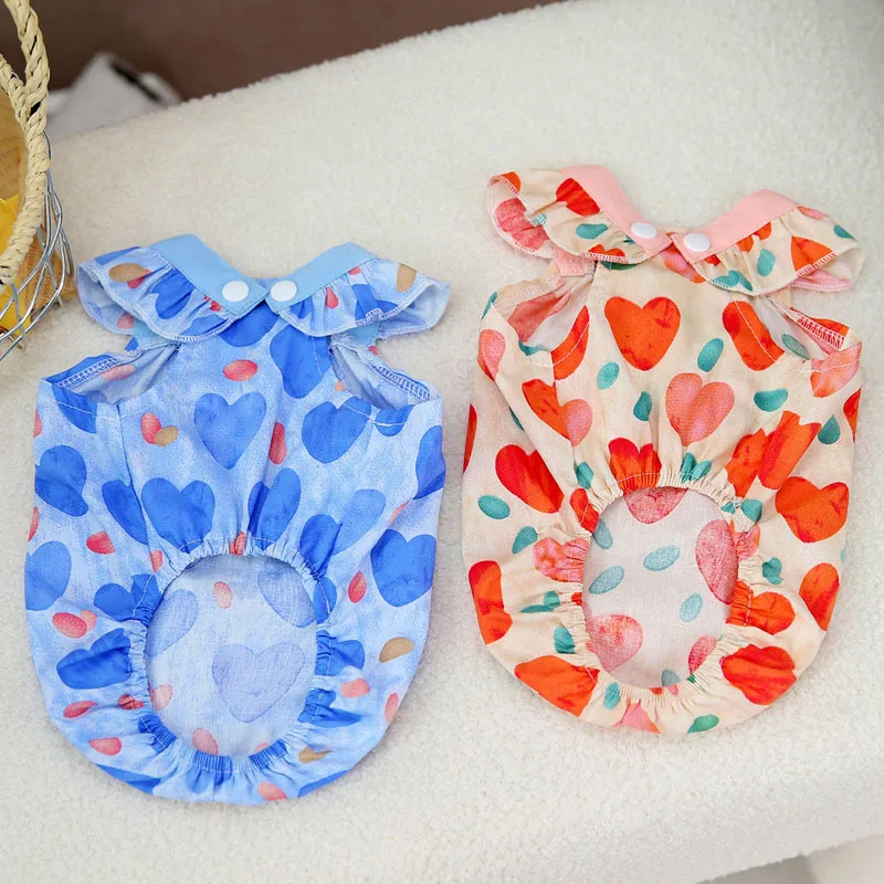 Summer Cooling Heart Pattern Girl Vest Pet Dog Clothes Blue Orange Cat T-shirt Clothing Short Sleeve Costumes Dog Hoodies Yorkie