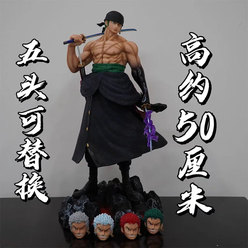 Ein stück 50cm anime action figur gk fantasy sauron austauschbarer kopf sauron roronoa zoro manga anime statue spielzeug für kinder