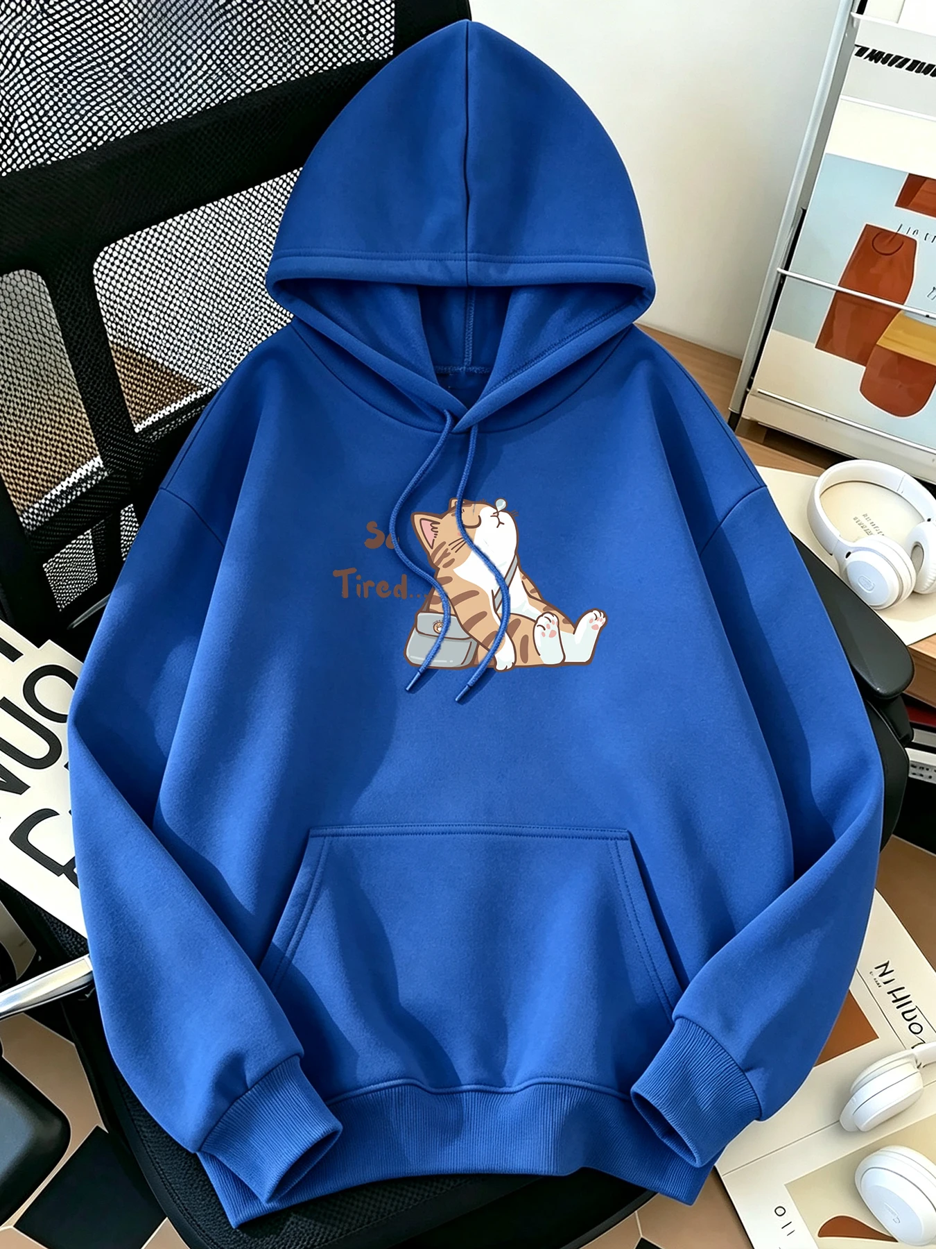 The Abstract Cat Is Too Tired Printing Women S-2Xl Pullovers Street Basics Tops Sport Breathable Clothes Warm Soft Hoodie
