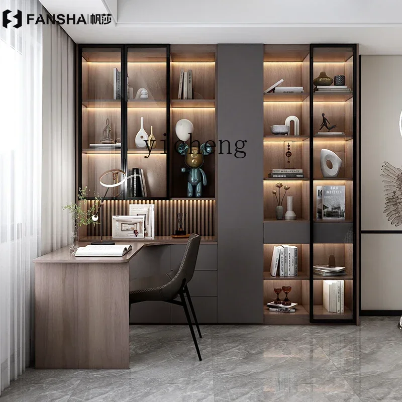 D4-2 light luxury corner desk bookcase integrated combination solid wood desktop computer desk