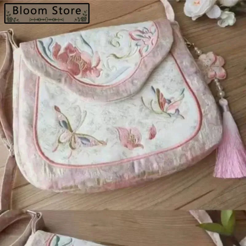 

Bloom Chinese Style Embroidered Pink Crossbody Women Fairycore Aesthetic Messenger Bag Y2k Hot Girls Shoulder Bags Purse