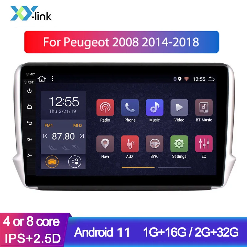 10.1 Inch Android 11 Car DVD Multimedia player For Peugeot 2008 308 Cable 2012-2018  GPS Navigation System Car Radio No 2 Din