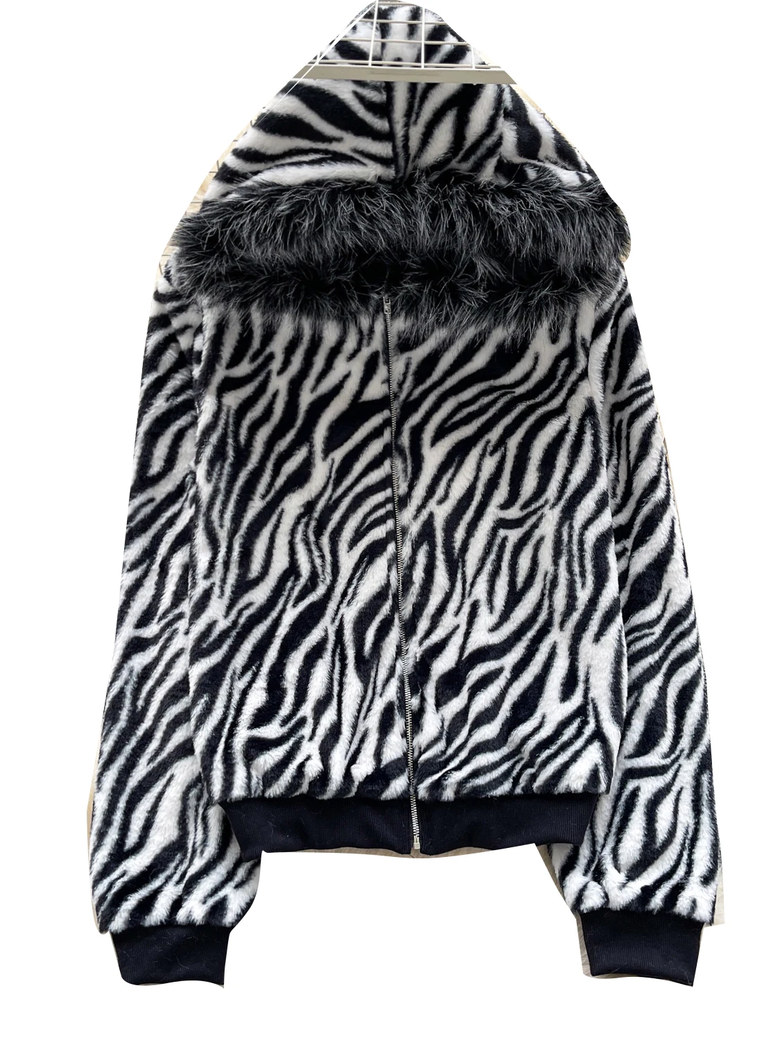 레트로 플루 커뮤터 슬레 페이크 퍼 후드 오트 자에트 여성 루즈 지퍼 디자인 패션 아우터웨어 롱 스웨 레귤러 핏