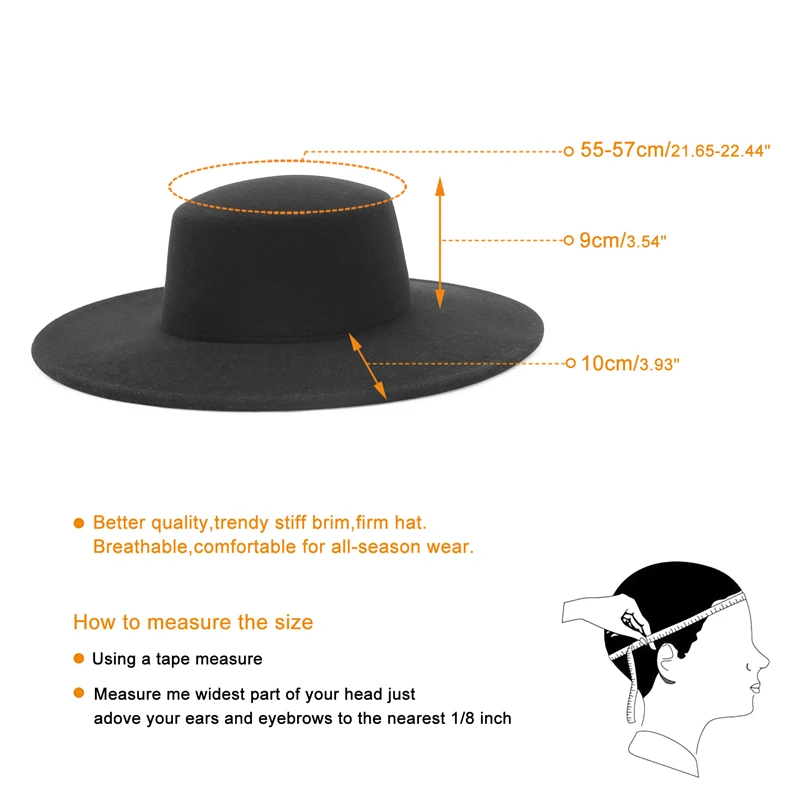 Elegant Women Men Flat Top Wide Brim Fedora Hat Autumn Winter Fedoras Boater Hat Church Panama Hats