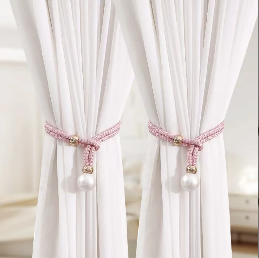 2Pcs   Simple Adjustable Faux Pearl Decor Curtain Tieback, Creative Curtain Buckle, Elegant Home Decor for Living Room & Bedroom
