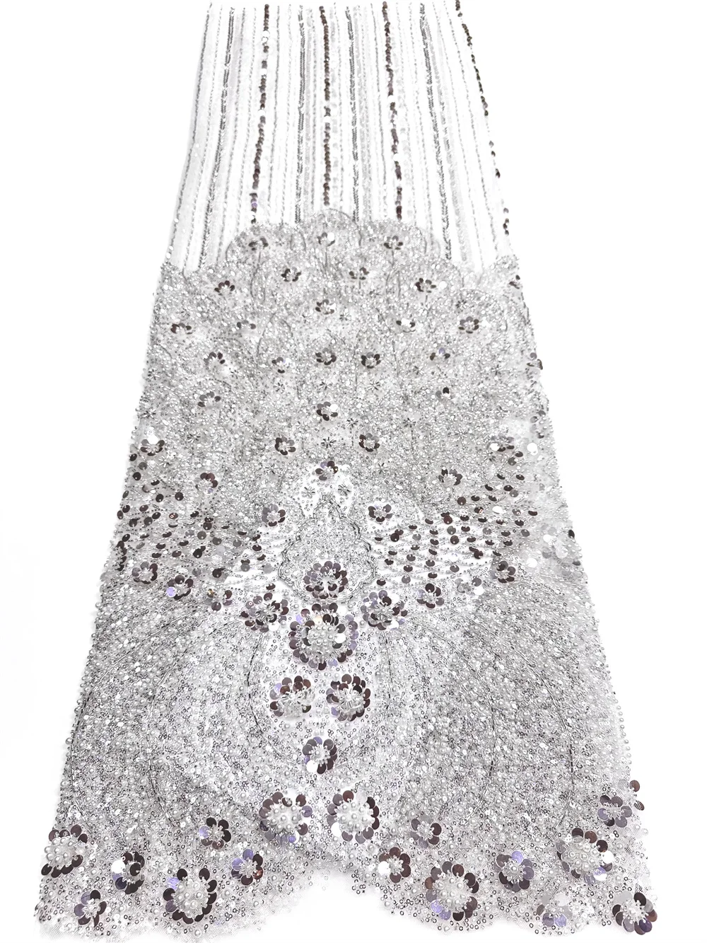 2025 New Arrival African Nigerian 8 Colors Sequins Beads Tulle Lace Hot Sale Embroidery 3D Flowers Lace Fabric For Wedding Dress