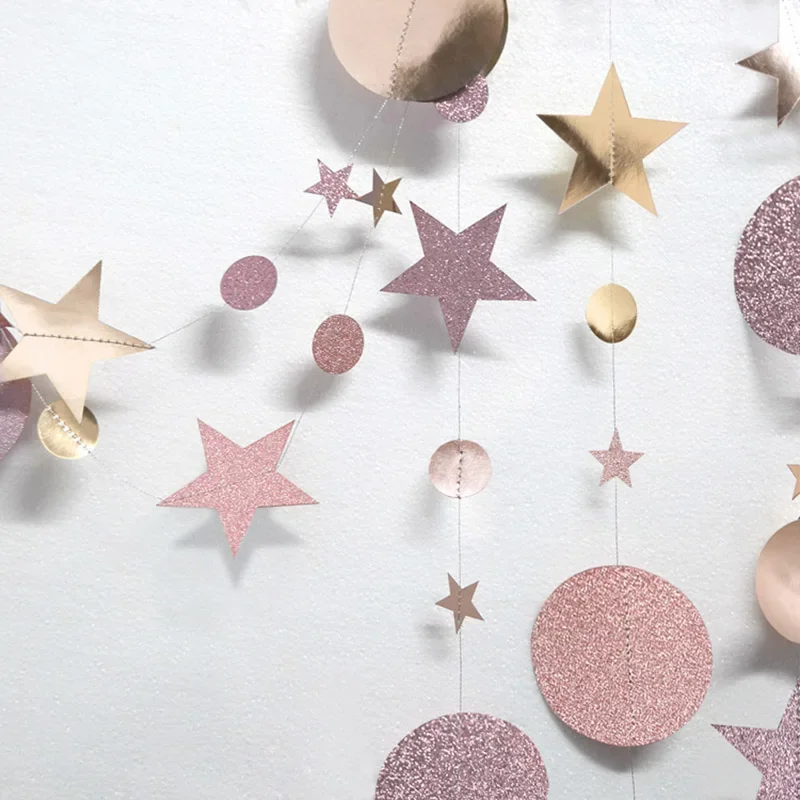 4m Christmas Garland Circle Star Paper Bunting Banner Party Hanging Craft Decoration Wedding Birthday  Room Decor Supplies