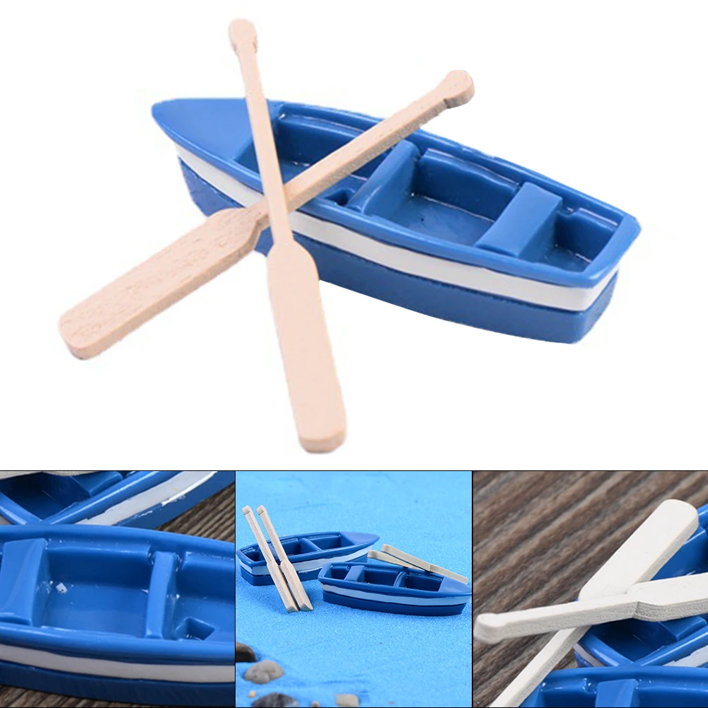 3pcs/set Boat Oars Miniatures Fairy Garden Ornament Miniatures Natural Resin Craft Figurine Terrariums Garden Decorations