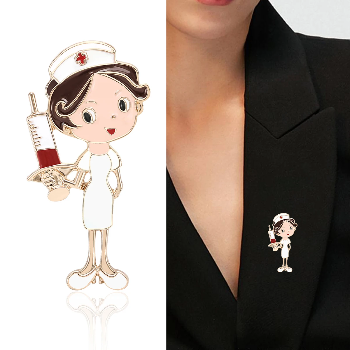 Beaut&Berry Classic Enamel Nurse Brooches for Women Unisex Medical Pins Casual Party Accessories New Gifts Friends Decoration