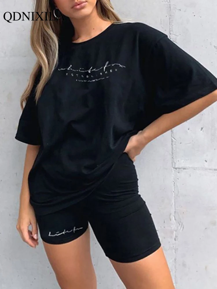 2023 Casual Summer Women\'s Tracksuit Sports Suit T-shirt Shorts 2 Piece Set Sweatshirt Print Women Shorts Set Sportswear outfits