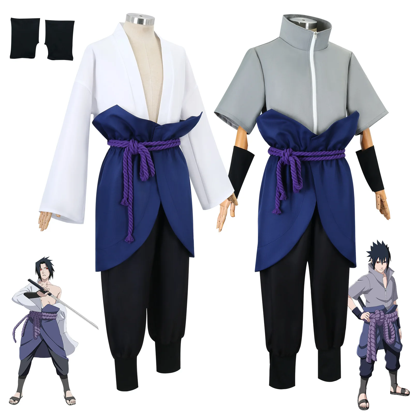 Uchiha 사스케 코스프레 의상 가발 애니메이션 정장 할로윈 만화 복장 성인 남성을위한 복장 Elder Boys Anime Sasuke Cosplay Suit