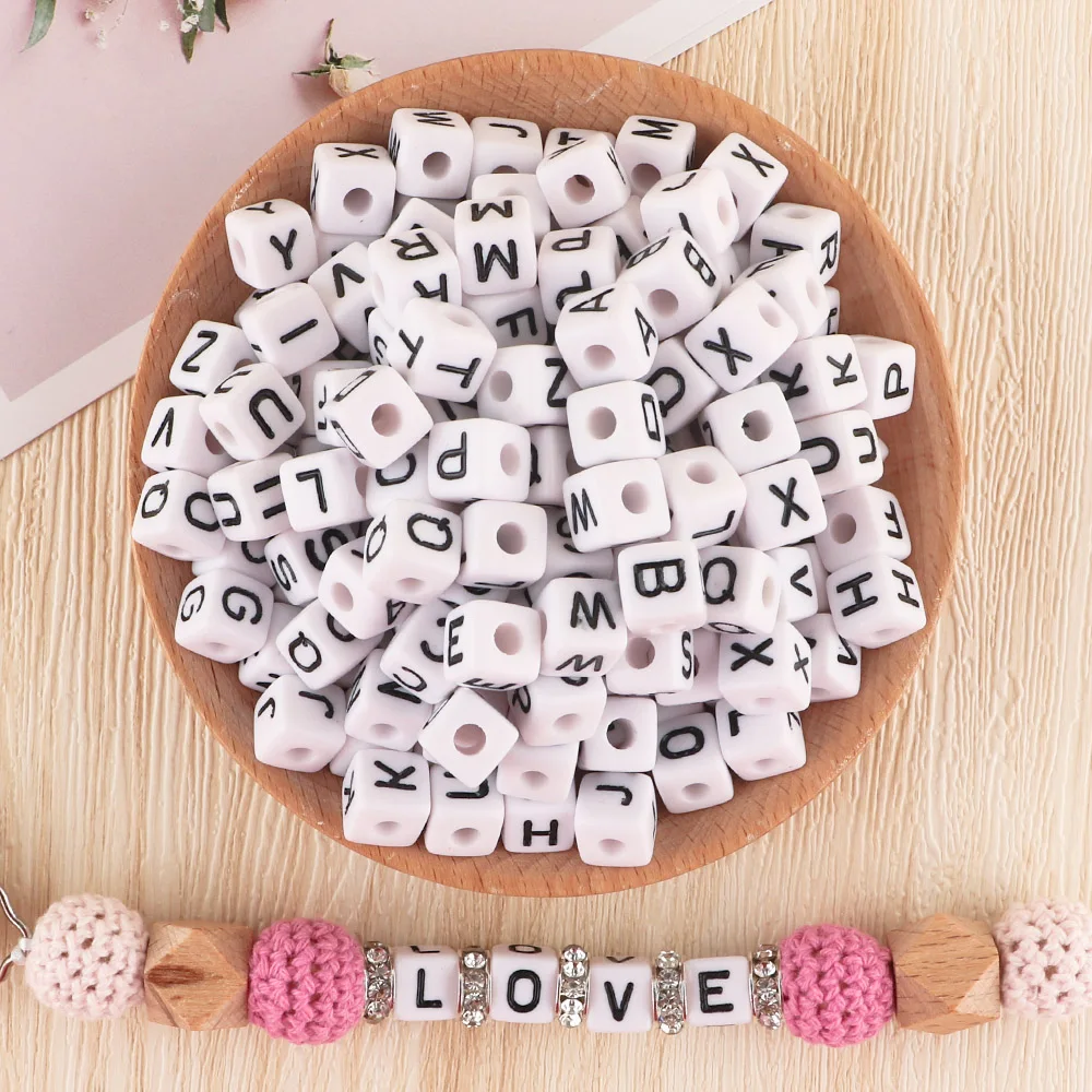 20/50/100Pcs 10MM White Square Cube Acrylic Letter Beads Single Alphabet Beads For Jewelry Necklace Bracelet Accessories Making