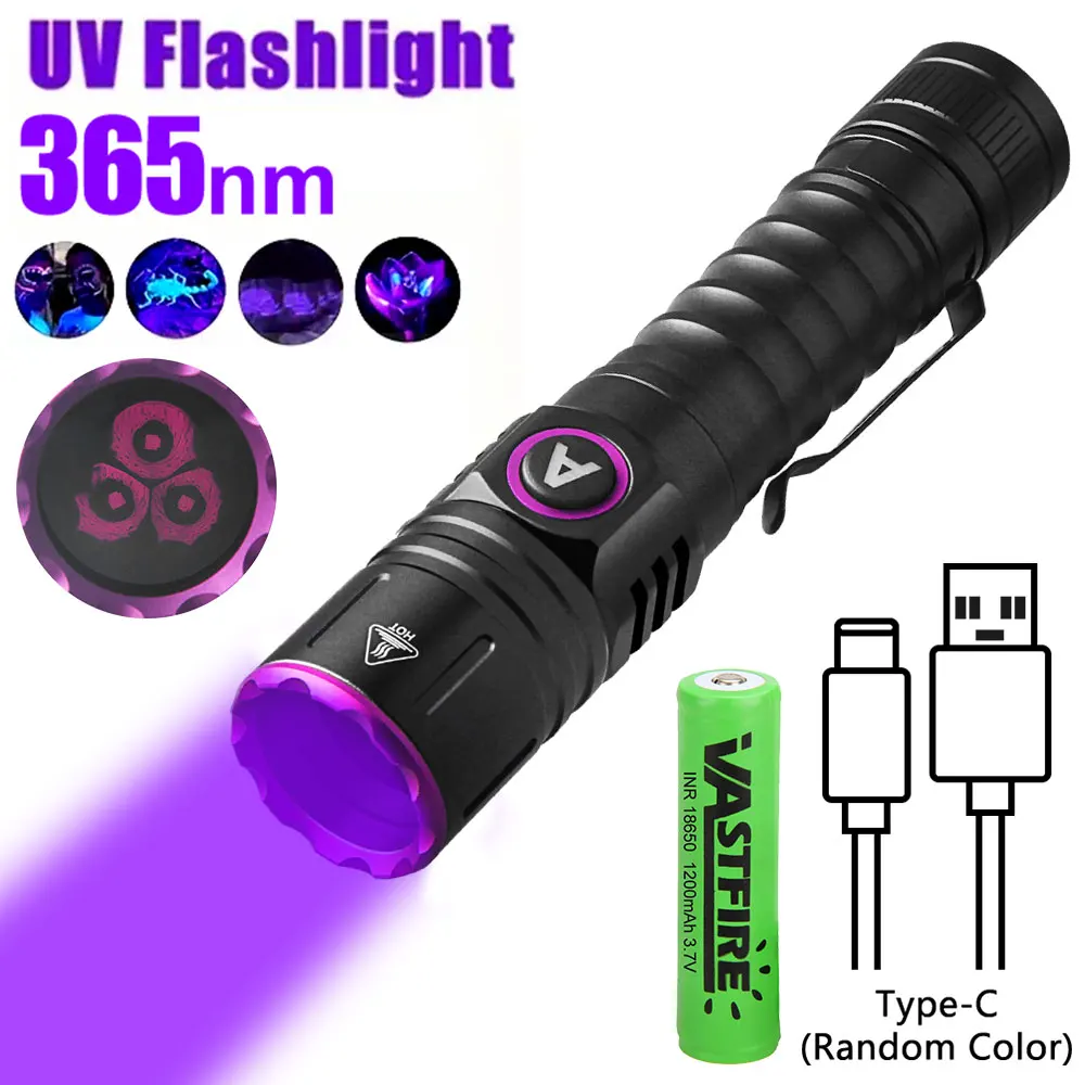 

Мини 365 нм УФ-фонарик светодиодный портативный фиолетовый фонарик 5 Вт перезаряжаемый флуорессер для обнаружения мочи домашних животных детектор скорпиона лампа