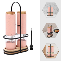 2PCS Electric Pepper Grinder with Black Rack - Pink Used to Grind Black Pepper, White Pepper,