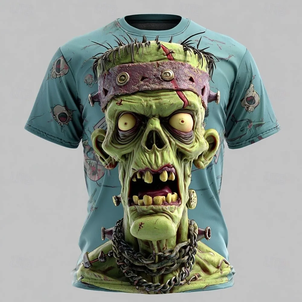 3D Print Sports Quick-dry Breathable Men T-shirt Outdoor Street Casual Fashion Scary Skull Gothic Hip-hop Short-sleeve Clothing