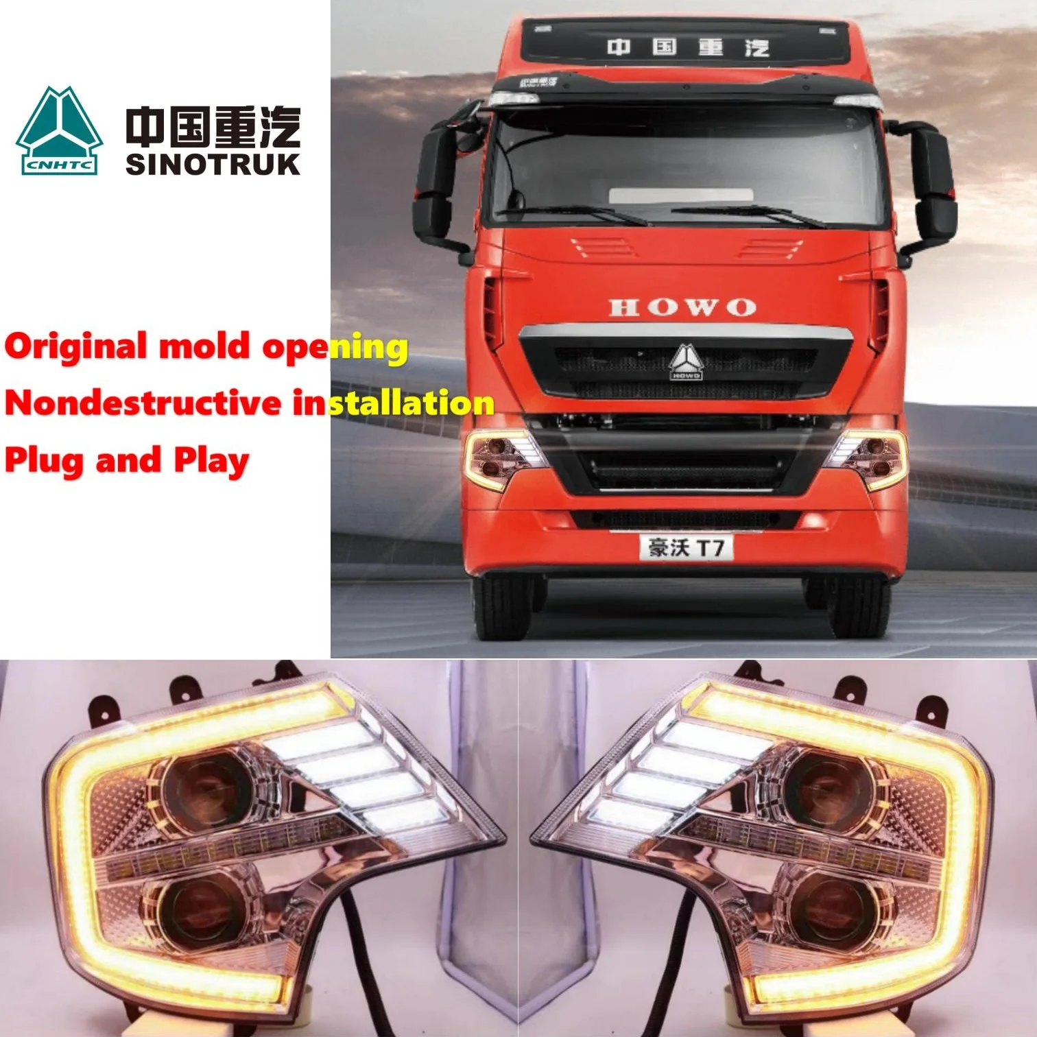 

SINOTRUK HOWO T7H Original LED Headlight (A Pair) WG9925720061 WG9925720062 T7H Front Lamp LED Head Lamp Front Lamp Headlight