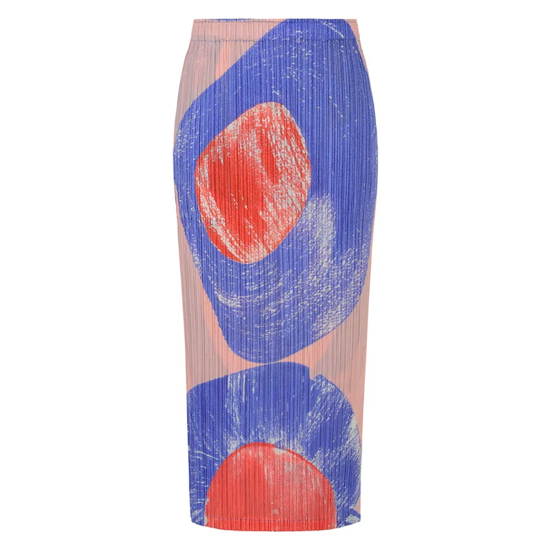 ISSEY 2026 New Arrival Women's Tailored Fit Slimming Print Split Mid-Length Pleated Skirt