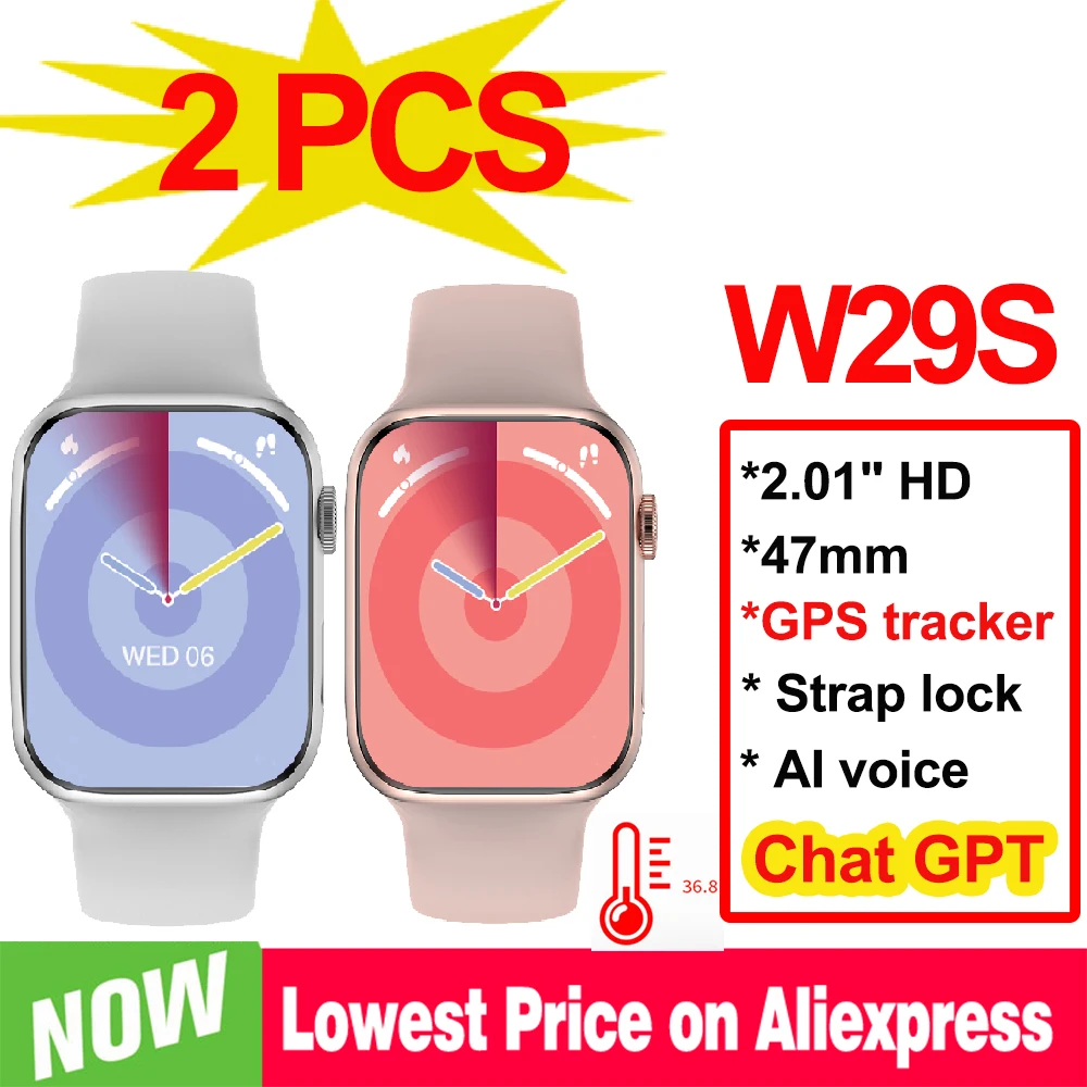 2PCS W29S 47mm Smart Watch ChatGPT AI Watch Face 2.01'' NFC ECG GPS Tracker Bluetooth Call Sports Smartwatch Women Men