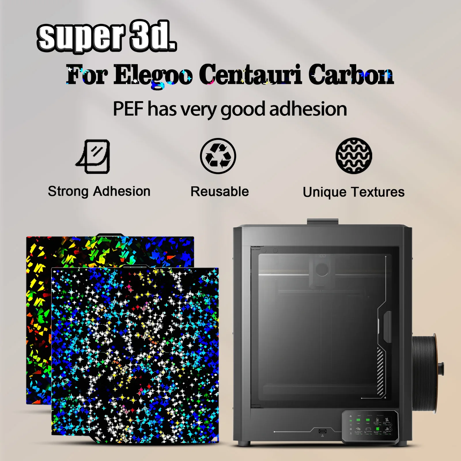 

Для Elegoo Centauri карбоновая пластина 260x271 мм Centauri карбоновая конструкционная пластина двухсторонняя PEO PEF лист аксессуар детали 3D-принтера