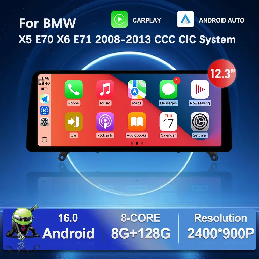 Android 16 for BMW X5 E70 X6 E71 2008 - 2013 CCC CIC System Car Video Multimedia Player BT 4G Ultra-thin Screen Auto Accessories