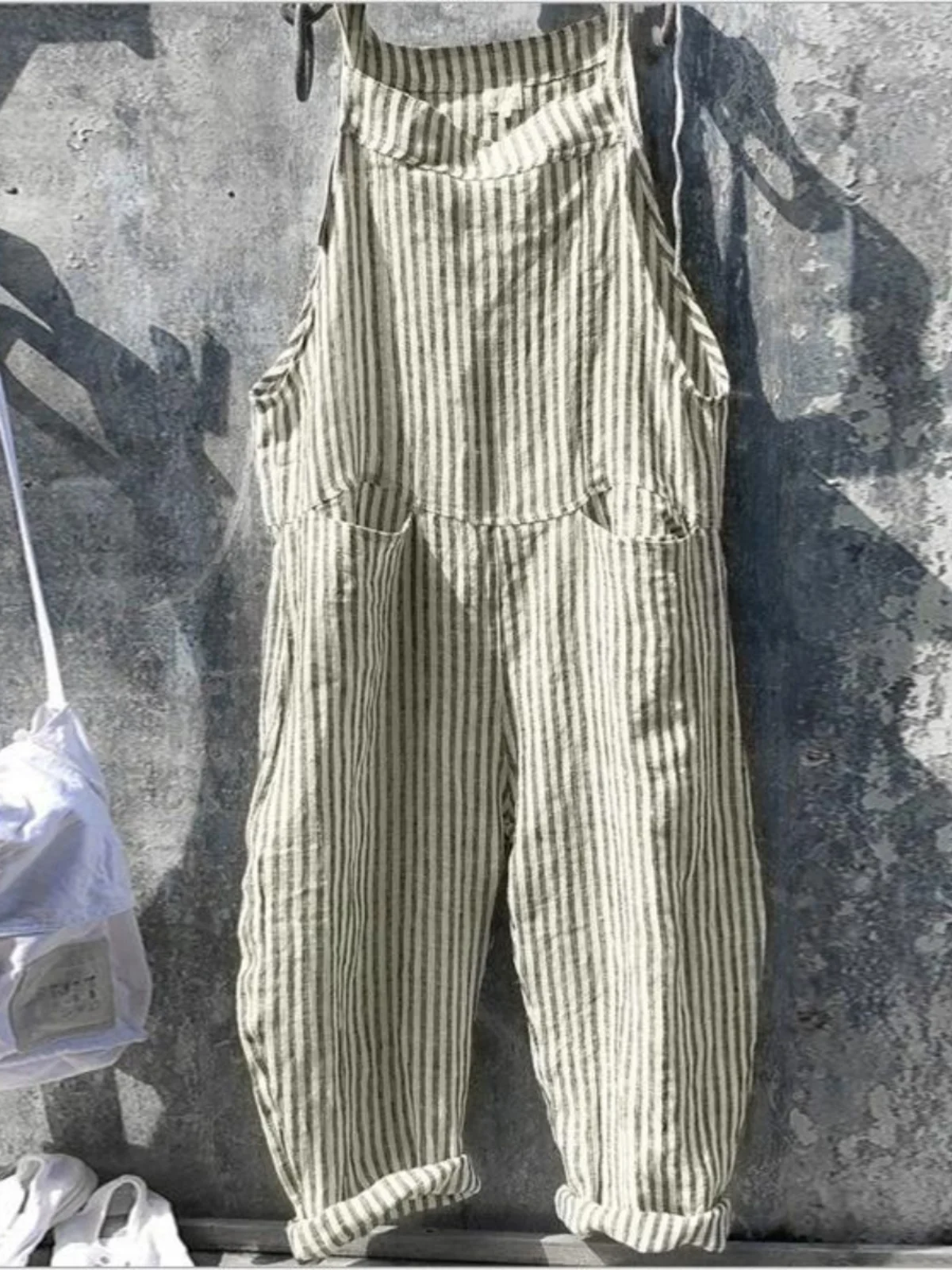 루즈 스트라이프 캐주얼 여성용 오버롤 편안한 긴 바지 패셔너블한 통기성 어깨끈 바지