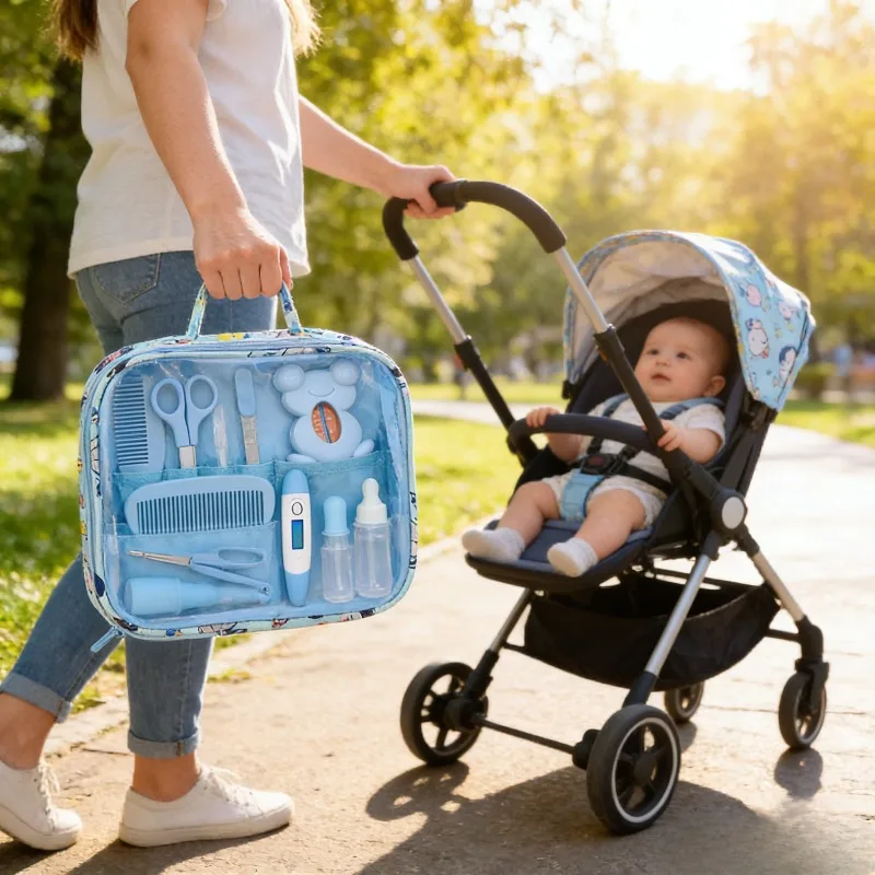 

Baby Care Kit 13 Pieces Set with Nail Clipper Thermometer Comb Brush and Training Toothbrush