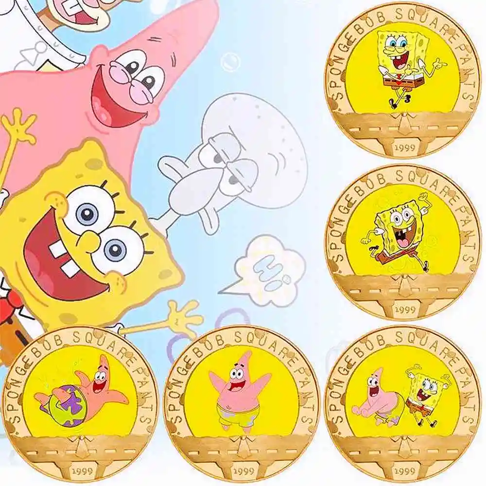SpongeBob Toys Metal SpongeBob Coin Tcg Patrick Star Anime Commemorative Coins Collectibles Cartoon Medal Kids Toys Gifts Badge
