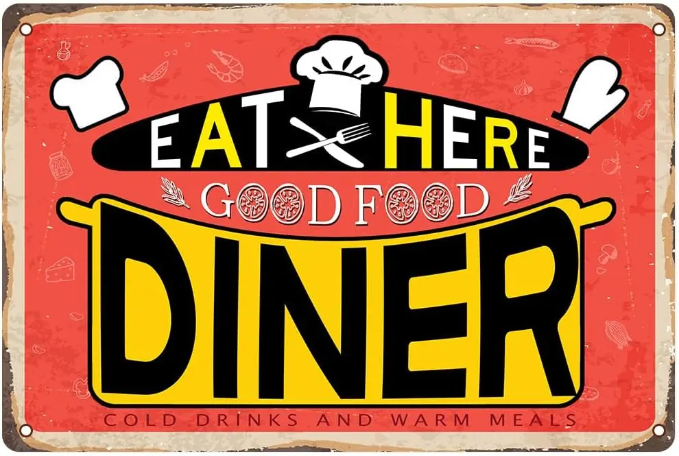 Eat Here Goof Food Diner Tin Sign Metal for Kitchen Home Bar Pub Decor Tinplate Hanging Front Door Wall Funny Art Poster Decorat