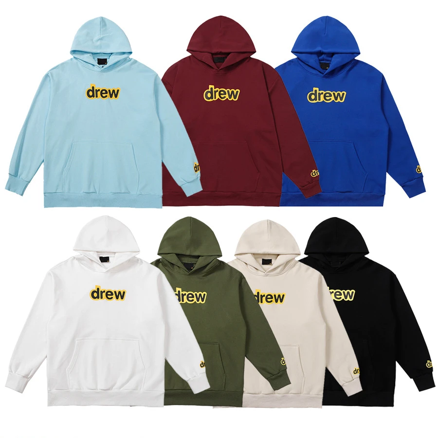 Drew House-Sweats à capuche en pur coton pour hommes et femmes, pulls thermiques Nec ronds, chemises de rue, printemps, automne, hiver