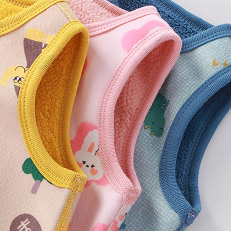 Autumn Winter New Double-sided Baby Kids Vests Plush Thickened Children Boys Outerwear Vest Cartoon Cute Girls Infant Waistcoats