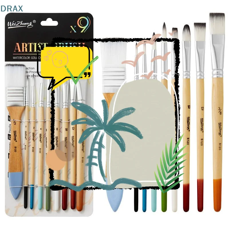 9 قطعة مجموعة فرشاة للمبتدئين شعر النايلون للقماش المائي الاكريليك النفط اللوحة الفنان أدوات الرسم لوازم الفن #1