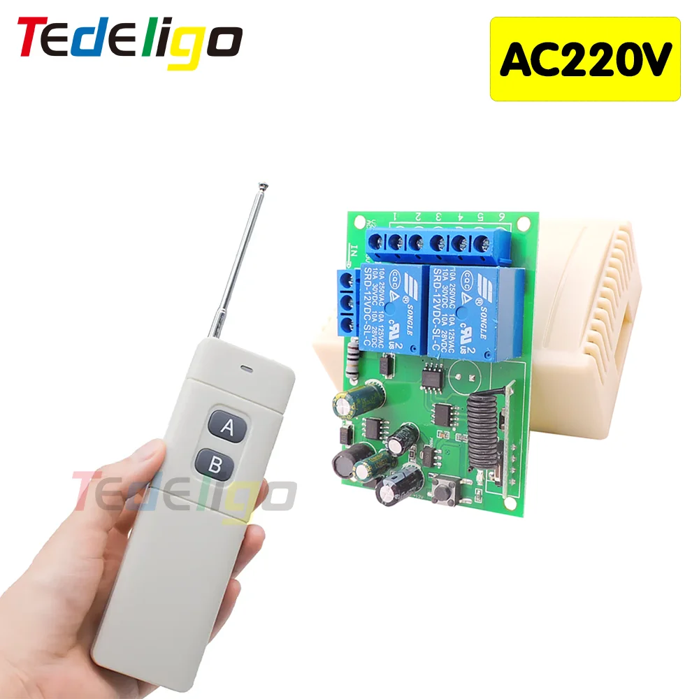 Mando a distancia RF para puerta de garaje, interruptor remoto inalámbrico Universal de 433 Mhz, CA de 110V, 220V, receptor de relé de 2 canales,
