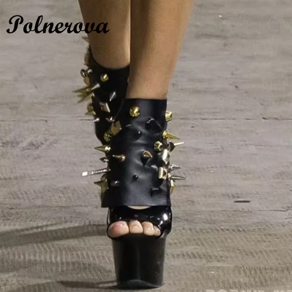 

Meatal Rivets Platform Sandals Boot Stilettos Heel Pumps Novelty Designer Elegant Ladies Party Heels Zapatos Para Mujere