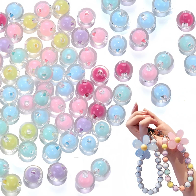 8-14mm Runde Acrylperlen Transparente Mattierte Bunte Zwischenperlen für DIY-Bastelarbeiten Ornamentherstellung Handgemachtes Zubehör – Detail 2