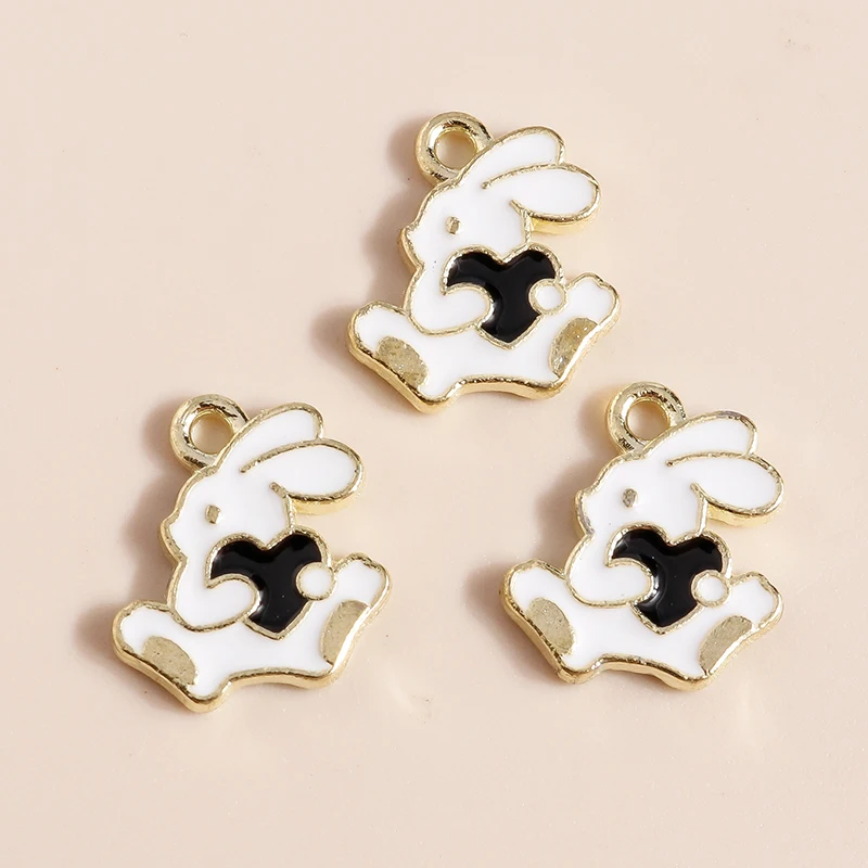 10pcs Enamel Mini Rabbit Charms for DIY Jewelry Making