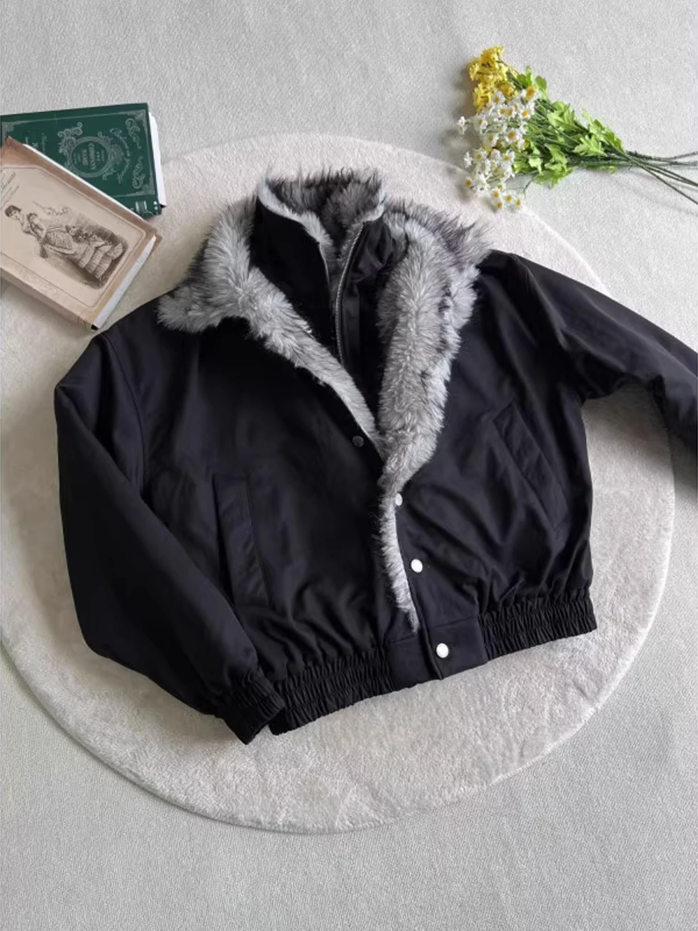 

American Sle Double Layer Collar High End Feeling Lamb Fur Jaet Men's Winter Aosphere Stand Collar Coat Cotton Clothes