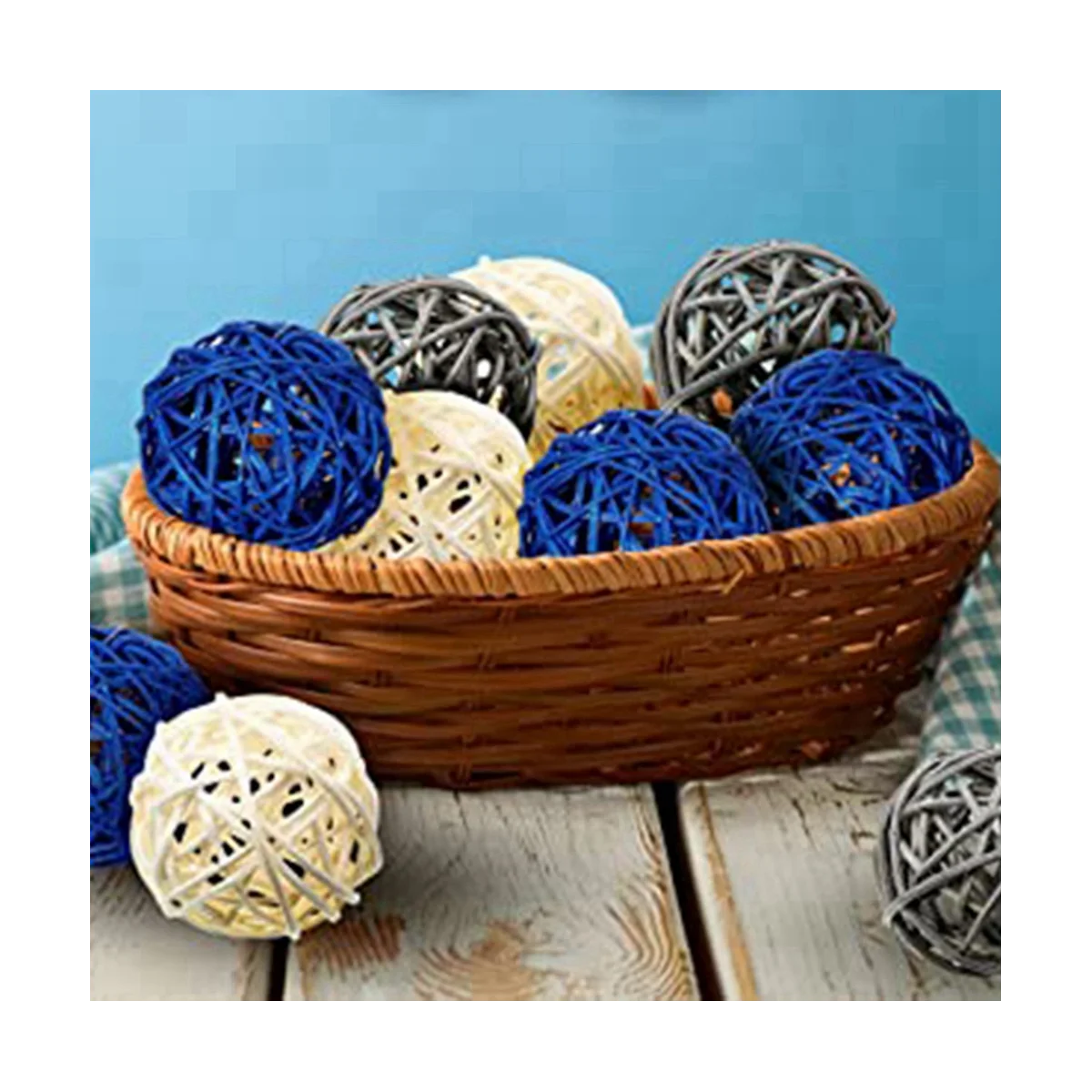 Boules Décoratives en Rotin Bleu Foncé, Gris et Blanc, Décoration de Maison, Chambre, Cuisine, Mariage