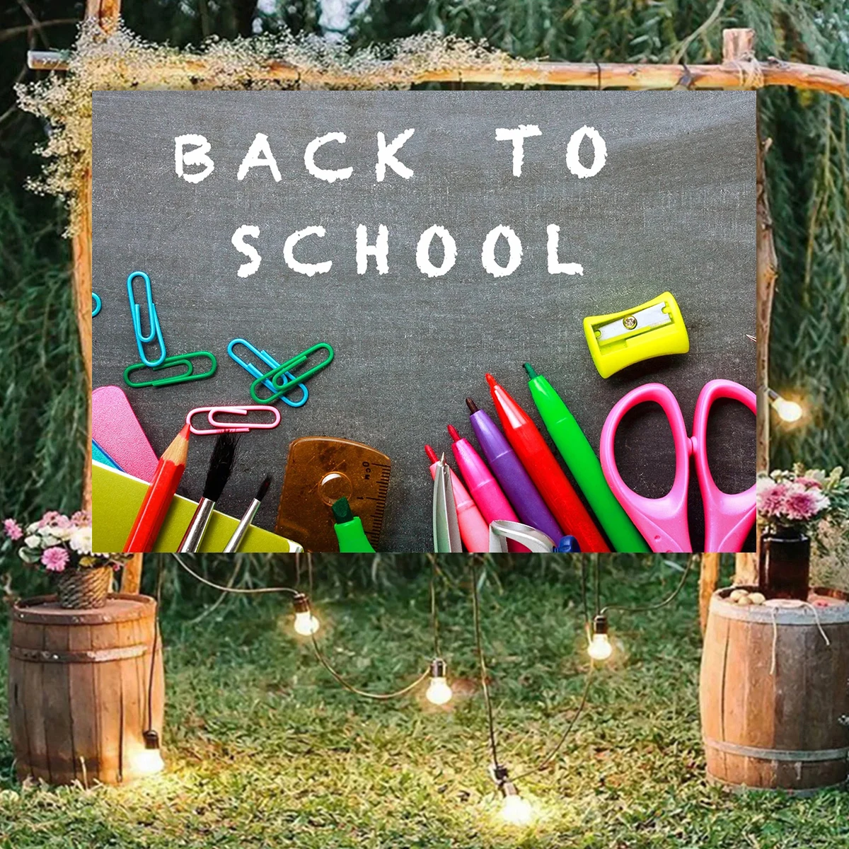 Back To School Welcome Party Theme Colorful School Supplier Background Name Customization Ceremony  Decoration photograpy