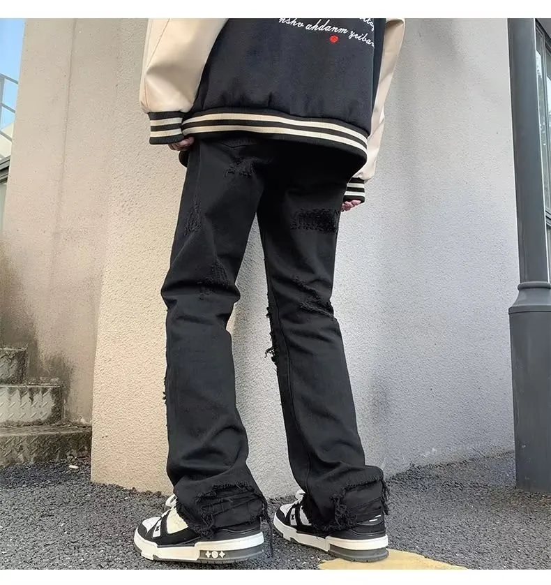 2024 spodnie y2k Streetwear weiß schlank zerrissen gestapelte Jeans Hosen für Männer Kleidung Gothic gebürstet lange Hosen Pantalones Hombre – Detail 5