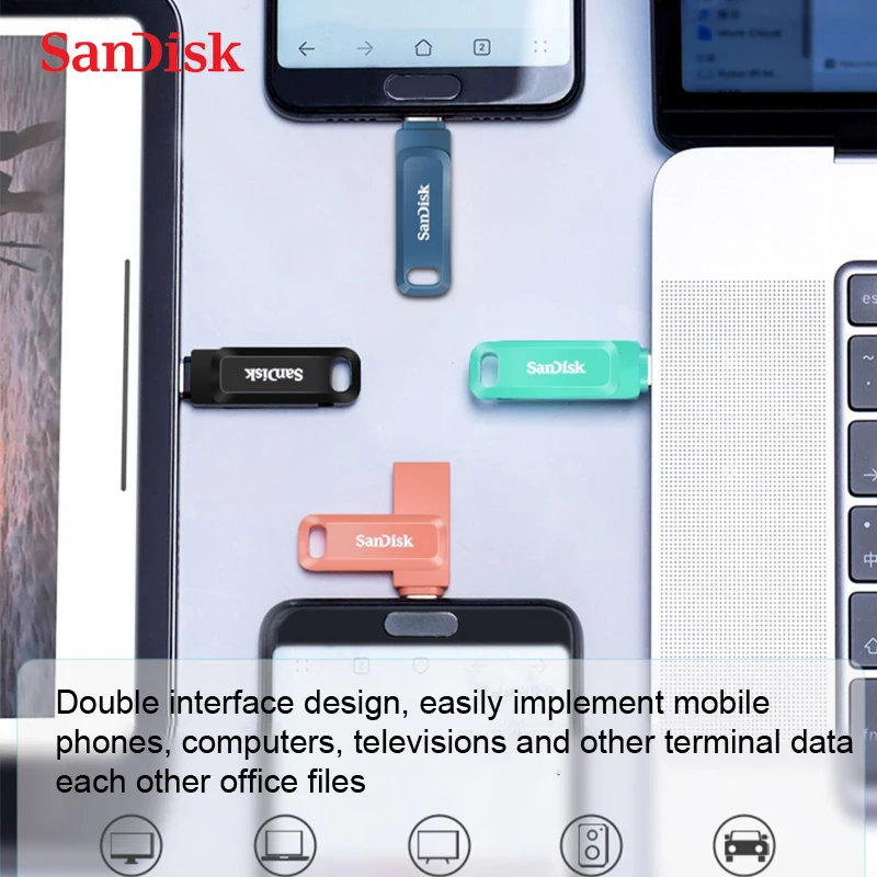 SanDisk Ultra Dual Drive Go USB 3.1 Type-C Flash Drive 32GB 64GB 128GB 256GB 512GB OTG 2-in-1 U Disk SDDDC3 USB Memory Stick