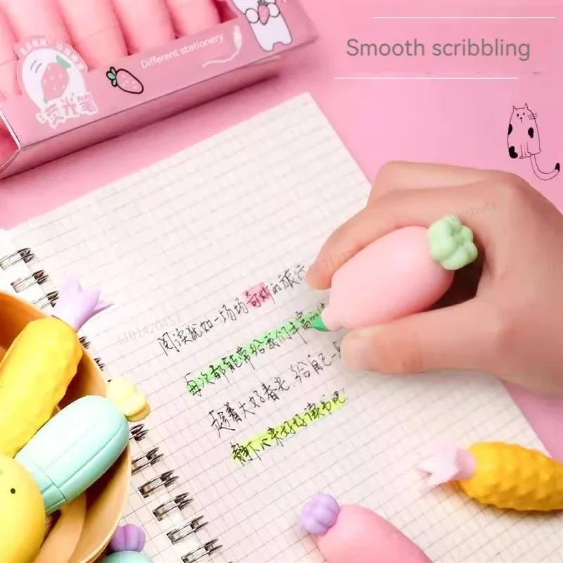 6PCS Creative Cute Melon Shape Fluorescent Highlighter Hand Account Drawing Pen Marcador Doodle Pen Child Gift Office Supplies