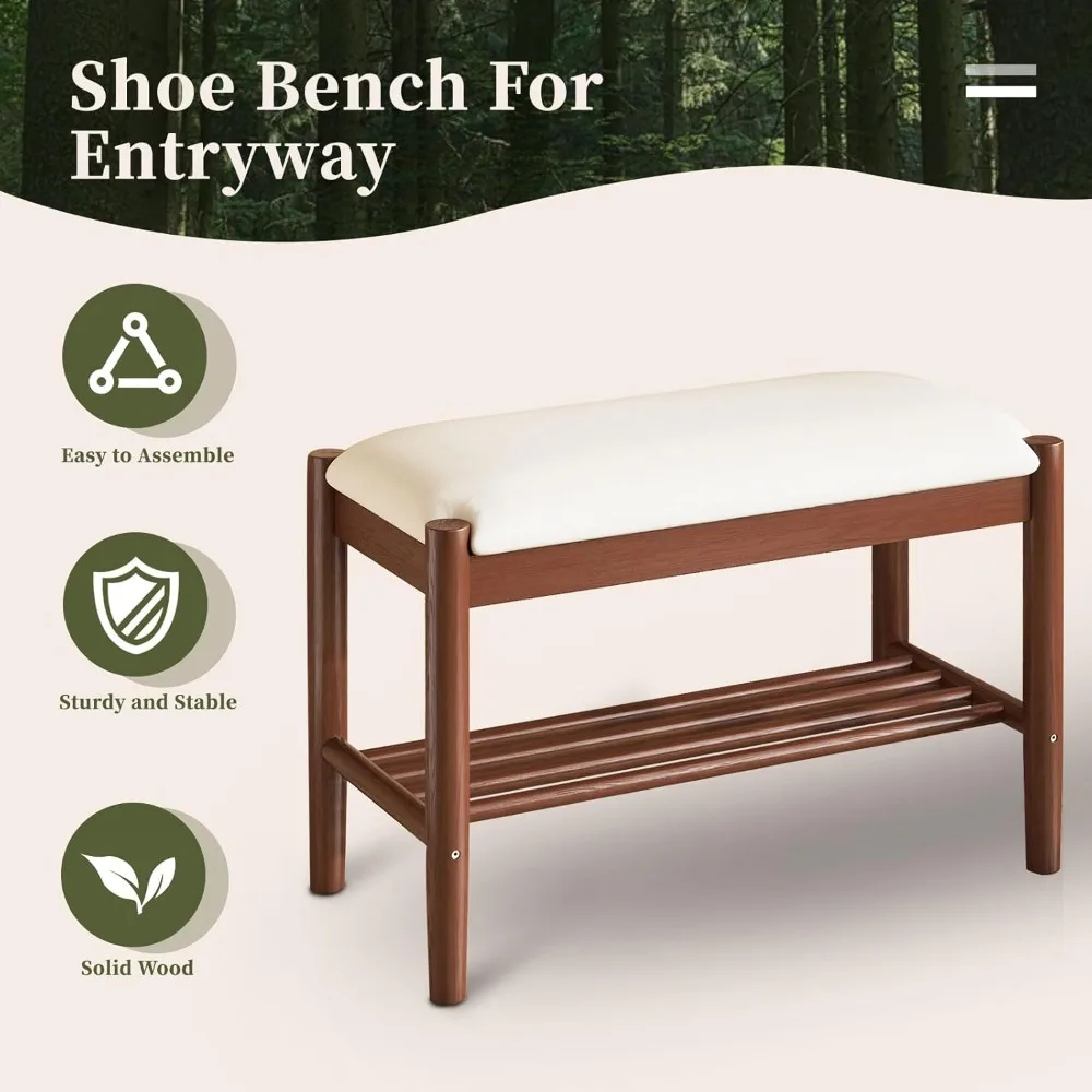 مقعد تخزين الأحذية من خشب الجوز مع وسادة للباب الأمامي، 31.5 بوصة