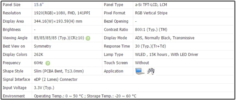 NV156FHM-N4W 15.6 inch LCD Screen Panel IPS FHD 1920x1080 60Hz Non-touch EDP 30pins NV156FHM N4W