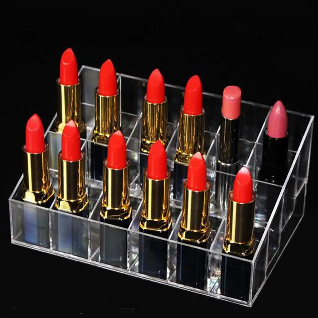 Clear Acrylic 24 Slot Lipstick Lip Gloss Organiser Nail Polish Holder Stand