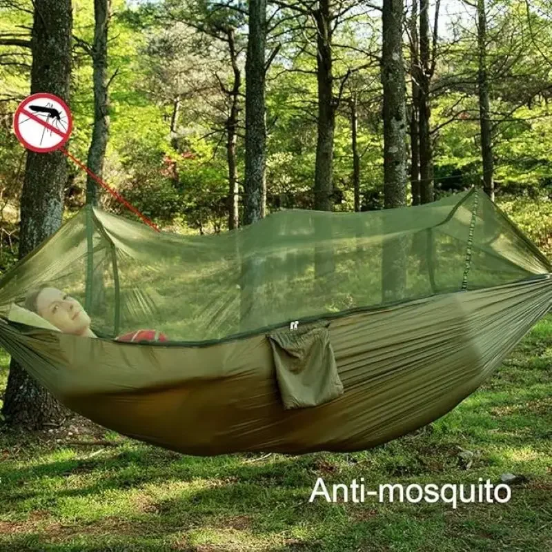 Automatic Quick-Opening Mosquito Net Hammock, Outdoor Camping Pole Hammock, Anti-rollover Nylon Rocking Chair, 260x140cm