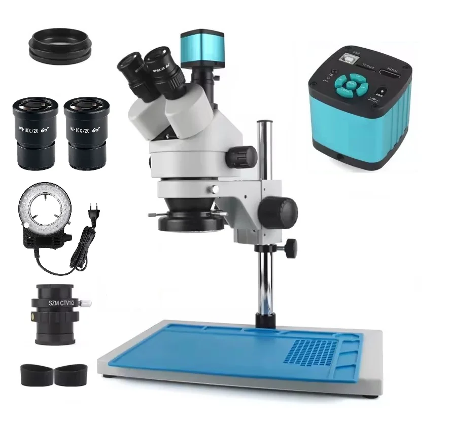 

Trinocular Stereo Microscope 48MP 4k Video 60FPS Digital Microscope Camera Eyepiece Soldering PCB Mobile Repair 7X-45X