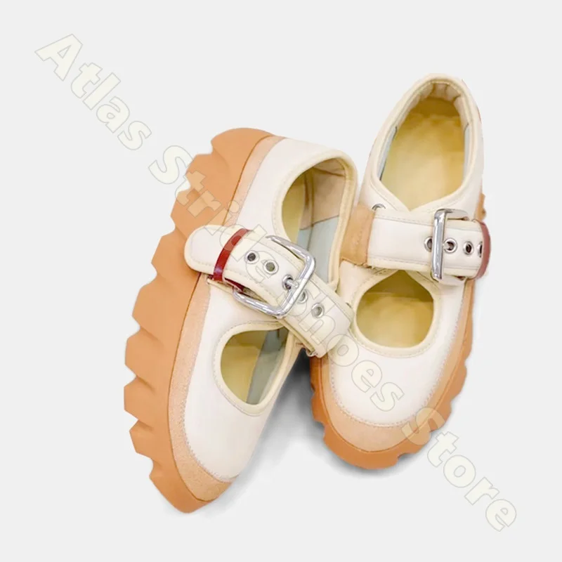 Mary Jane Adjustable Buckle Strap Platform Shoes Roman Style Shallow Leather Non Slip Comfortable Casual Everyday Walking Shoes