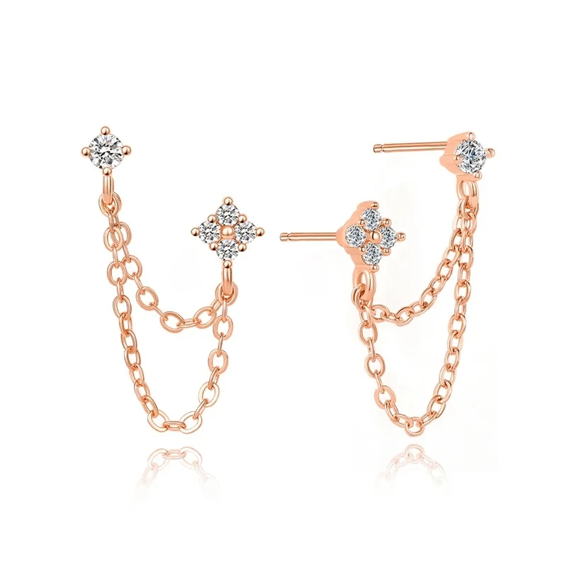 Huitan Double Ear Studs Tassel Chains Hanging Earrings for Women