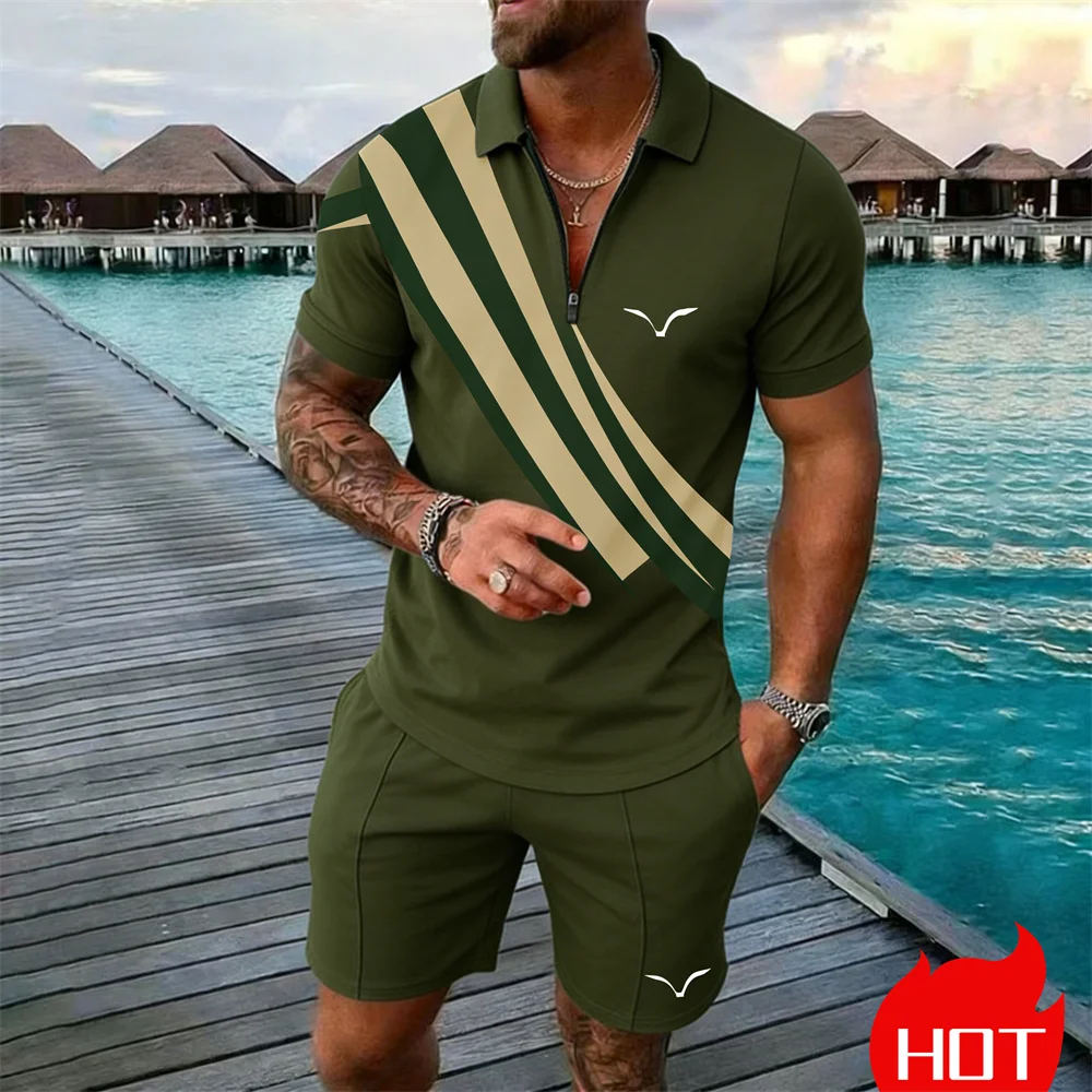 Summer Set Stripe Y2k Clothing 2 Piece Set For Man Polo Shirt Set Daily 2 Piece Set Classic Leisure Polo  Matching Sets For Man view 3